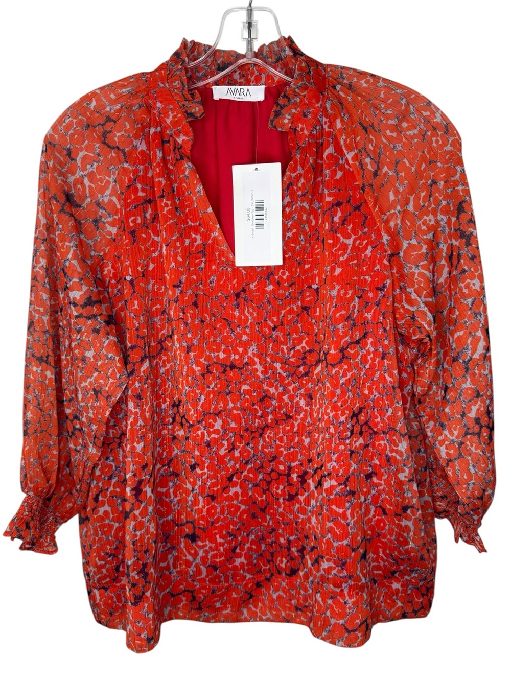 Avara NWT Orange Gretchen Top Ruffle Blouse with Sheer Sleeves - XSmall